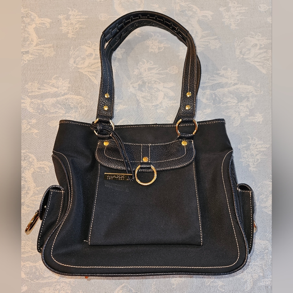 MAXX NY Nylon Navy & Leather Trim Shouler Bag Purse
